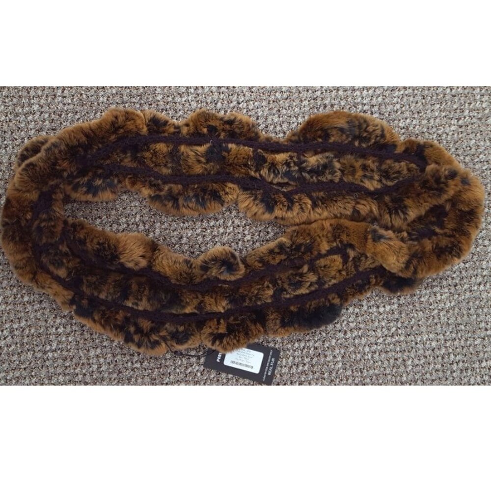 CLEARANCE Copper Rex Rabbit Fur and Knit Ruffle Infinity Scarf - Picture 4 of 4